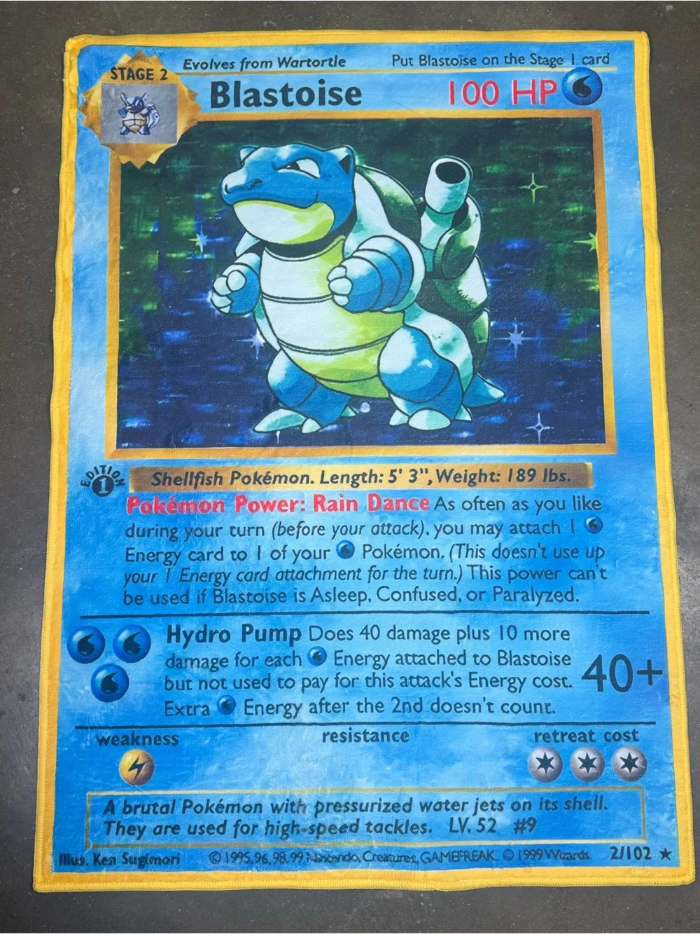 Large Pokemon Blastoise 1st Edition Base Set Huge TCG Card Rug Area Mat Decor
